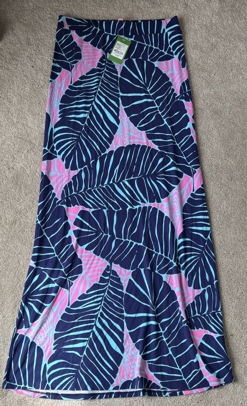 Lilly Pulitzer Marnie Maxi Skirt Womens Medium Blue Knit Stretch Under the Palms
